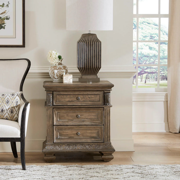 Carlisle Court - 3 Drawer Nightstand With Charging Station - Medium Brown
