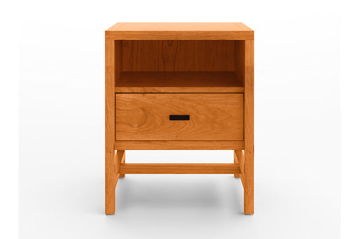 Wooden nightstand with a drawer on a white background