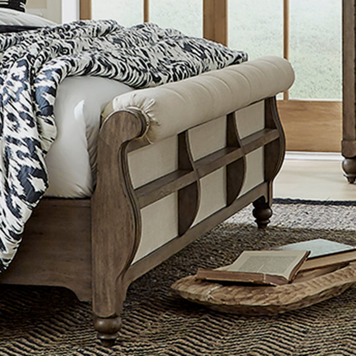 Americana Farmhouse - Queen Upholstered Sleigh Footboard - Light Brown