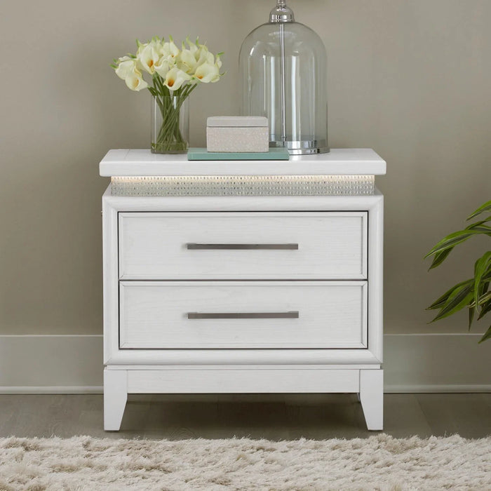Reflections - Nightstand With Lights and Charging Station - White