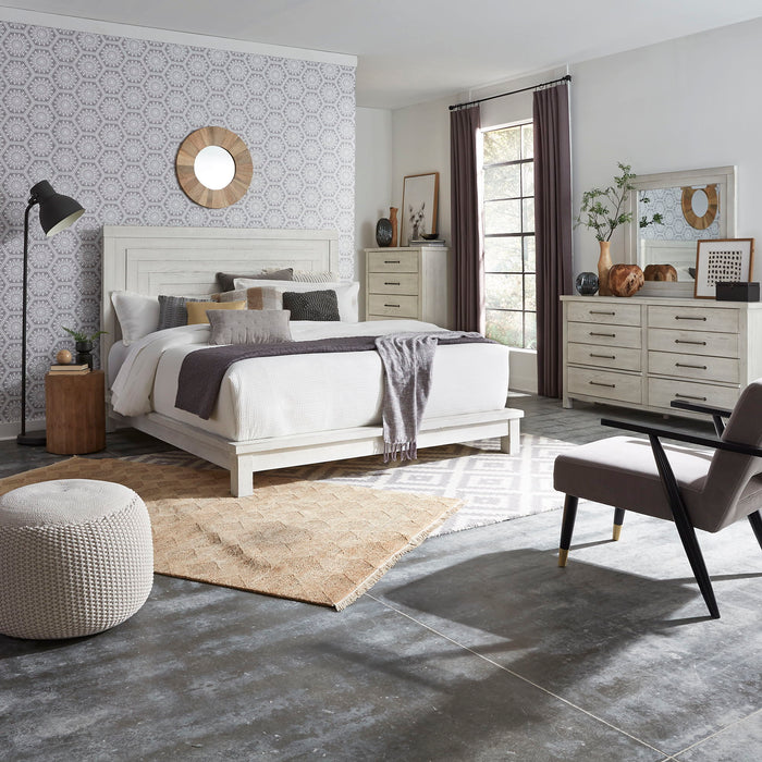 Modern Farmhouse - 4 Piece Bedroom Set (California King Platform Bed, Dresser & Mirror, Chest) - White