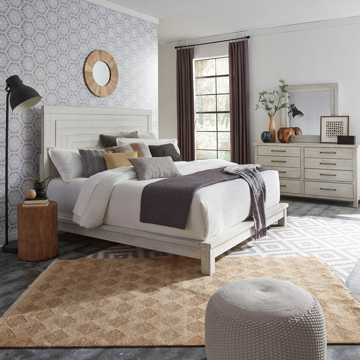 Modern Farmhouse - 3 Piece Bedroom Set (California King Platform Bed, Dresser & Mirror) - White