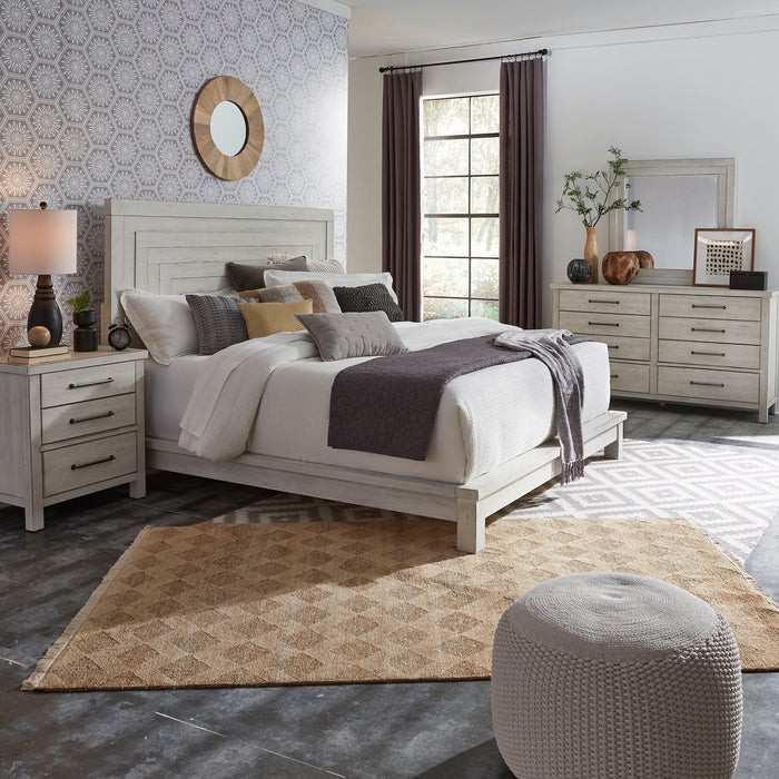 Modern Farmhouse - 4 Piece Bedroom Set (California King Platform Bed, Dresser & Mirror, Nightstand) - White