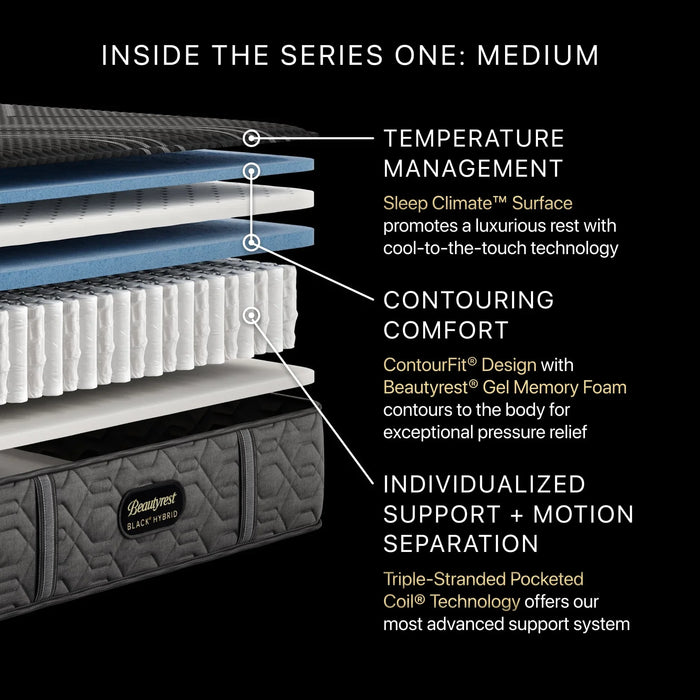 Black Series One 13" Hybrid Medium Mattress by Beautyrest