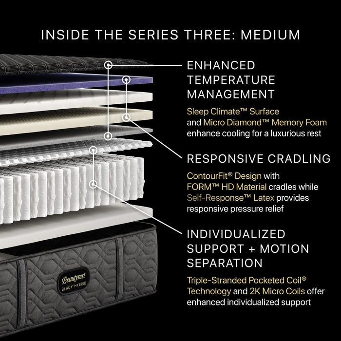 Black Series Three 15" Hybrid Medium Mattress by Beautyrest