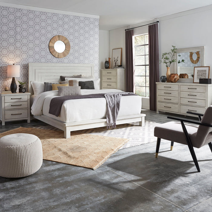 Modern Farmhouse - 5 Piece Bedroom Set (California King Platform Bed, Dresser & Mirror, Chest, Nightstand) - White