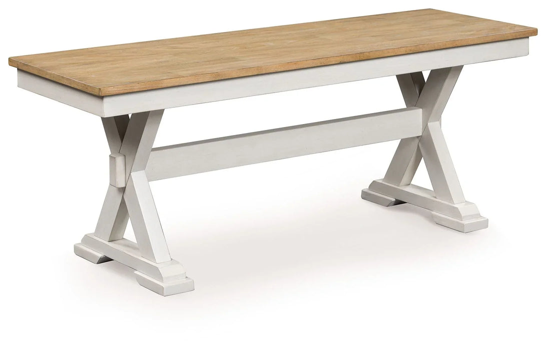 Purlaney - Antique White / Natural - Large Dining Room Bench