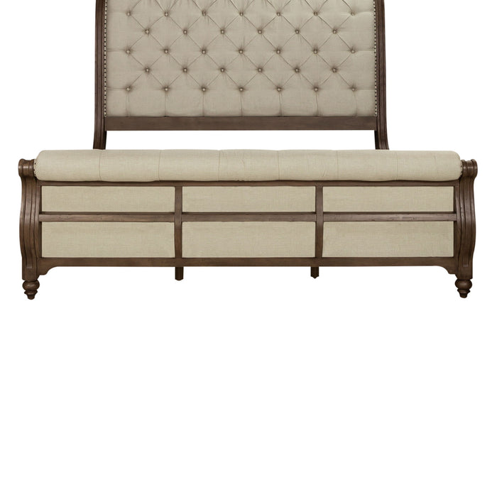 Americana Farmhouse - Queen Upholstered Sleigh Footboard - Light Brown