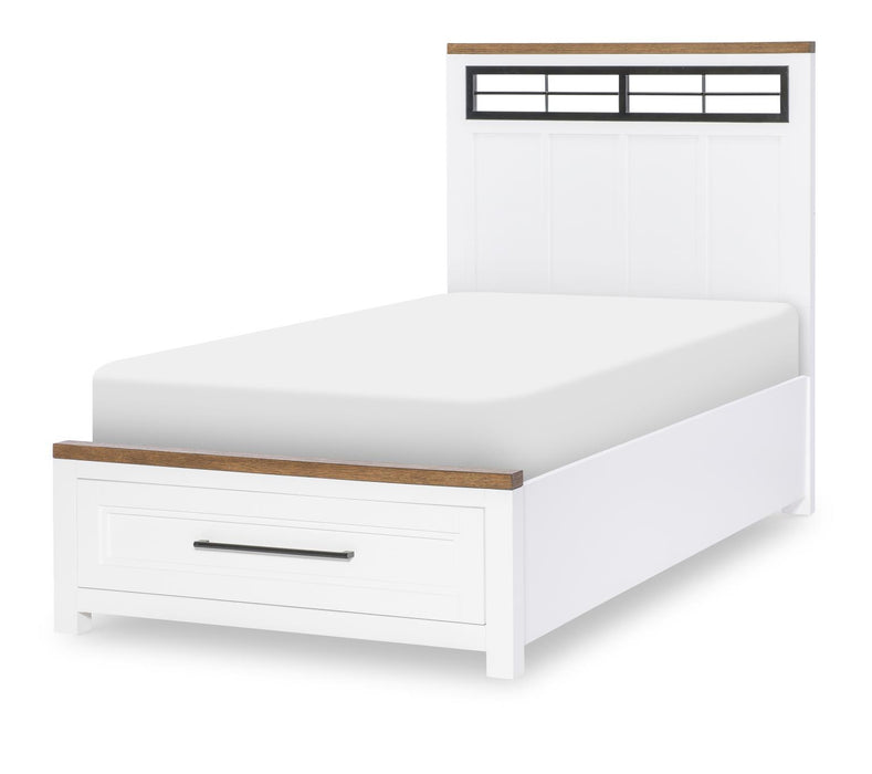 Dutton - Twin Storage Footboard With Slat Roll - Natural White / Toasted Coconut