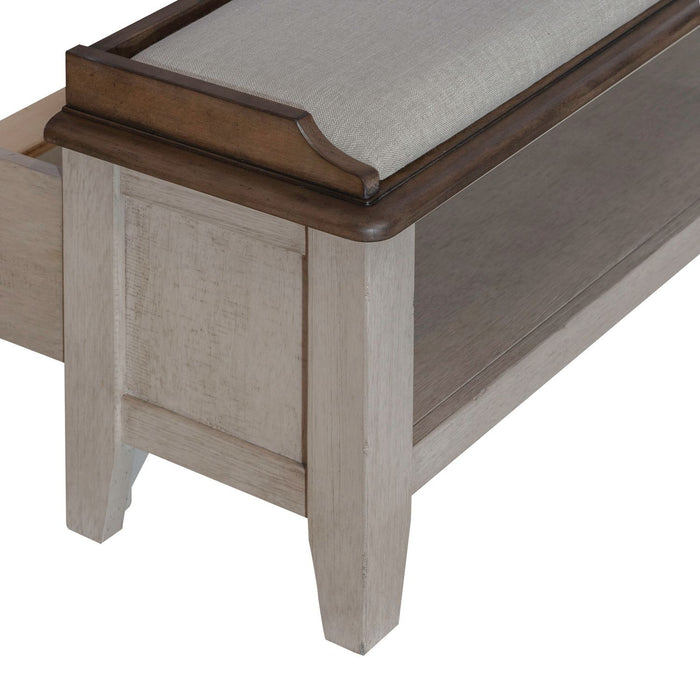 Ivy Hollow - King Upholstered Bench Footboard - Weathered Linen / Dusty Taupe