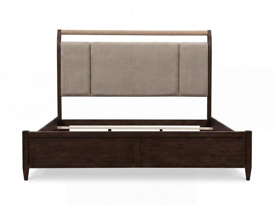 Reflections - King Complete Upholstered Sleigh Bed - Dark Roast