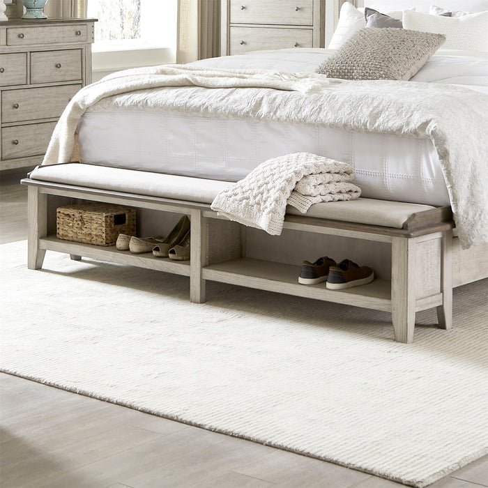 Ivy Hollow - Queen Upholstered Bench Footboard - Weathered Linen / Dusty Taupe
