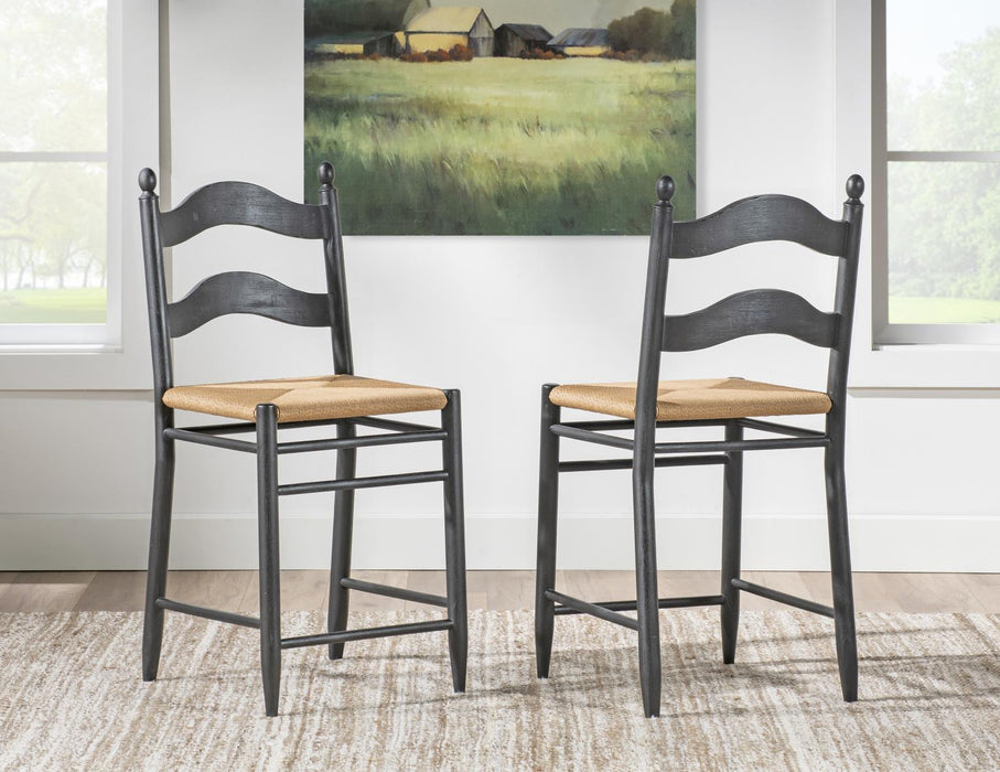 Vintage Market - Rush Seat Ladder Back Counter Height Chair (Set of 2) - Kettle Black