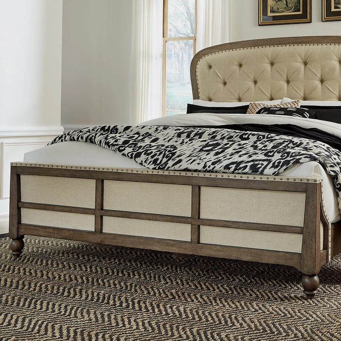 Americana Farmhouse - Queen Upholstered Shelter Footboard - Light Brown