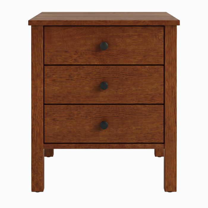 Addison Three Drawer Nightstand — Oak wood reference; selected finish may differ