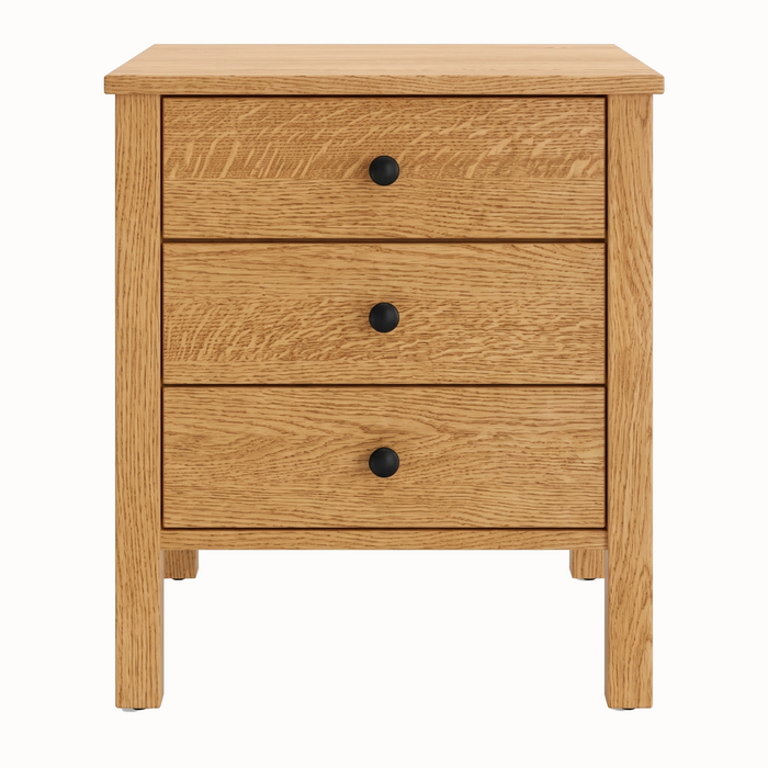Addison Three Drawer Nightstand — Oak wood reference; selected finish may differ