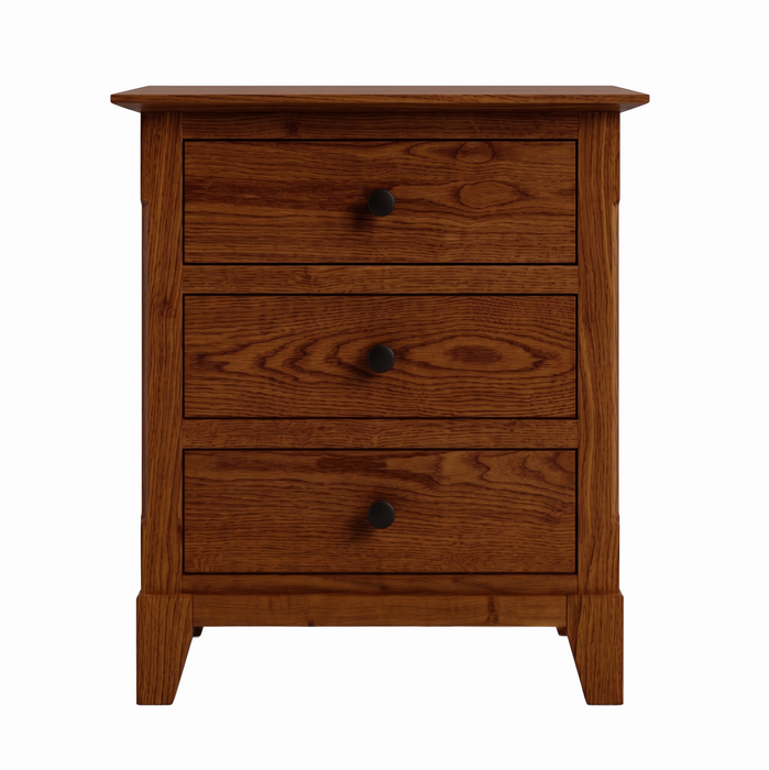 Cabot Three Drawer Nightstand — Oak wood reference; selected finish may differ