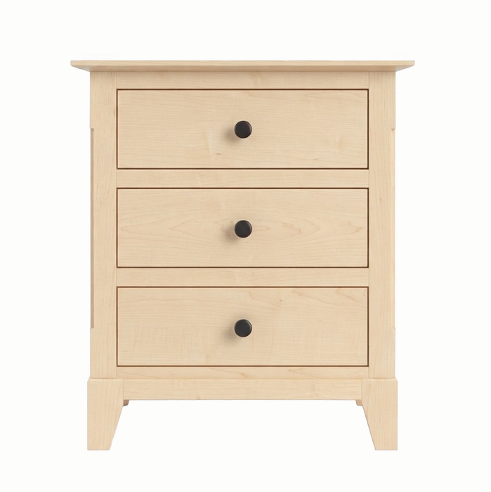 Cabot Three Drawer Nightstand — Maple wood reference; selected finish may differ