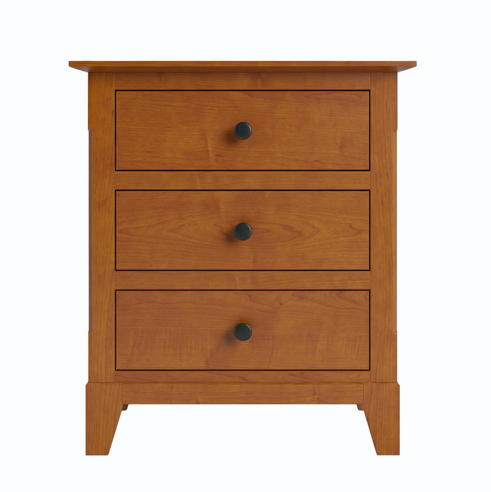 Cabot Three Drawer Nightstand — Maple wood reference; selected finish may differ