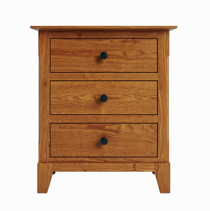 Cabot Three Drawer Nightstand — Oak wood reference; selected finish may differ