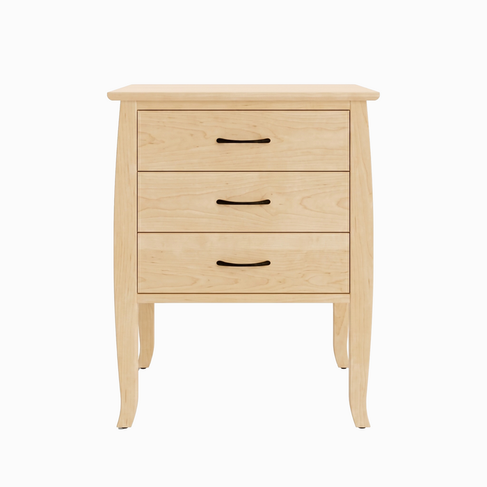Cascade Three Drawer Nightstand — Maple wood reference; selected finish may differ