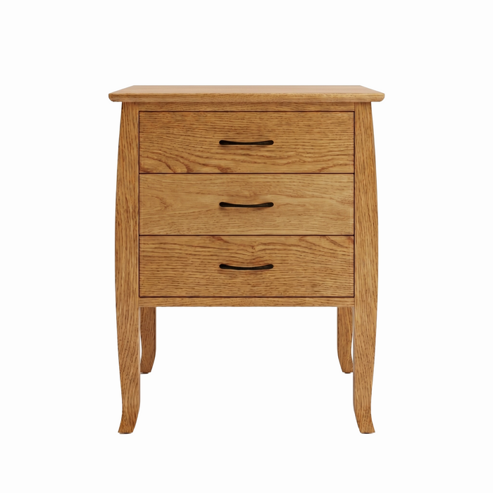 Cascade Three Drawer Nightstand — Oak wood reference; selected finish may differ