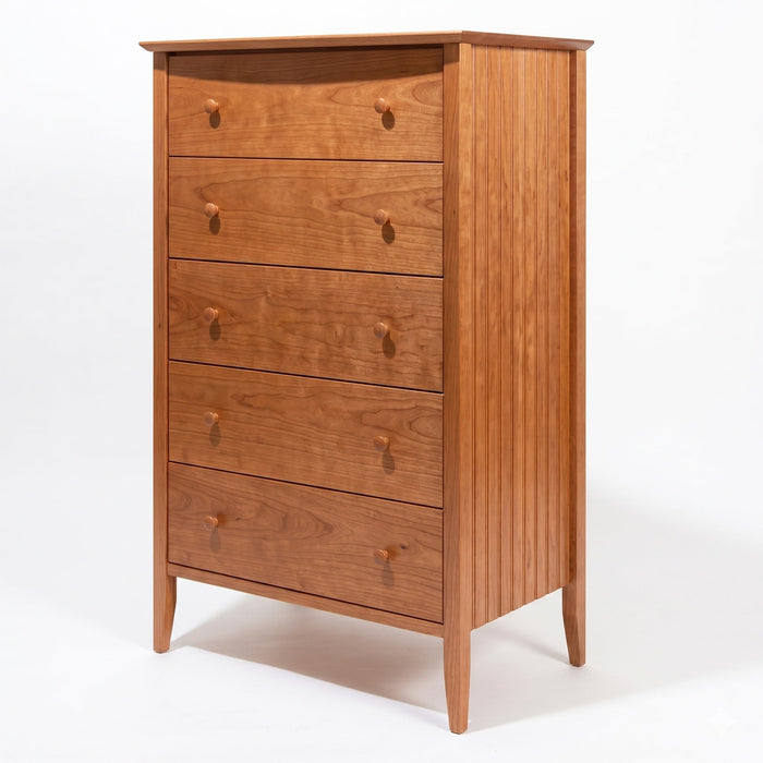 Coastal Five Drawer Chest — Cherry wood reference; selected finish may differ