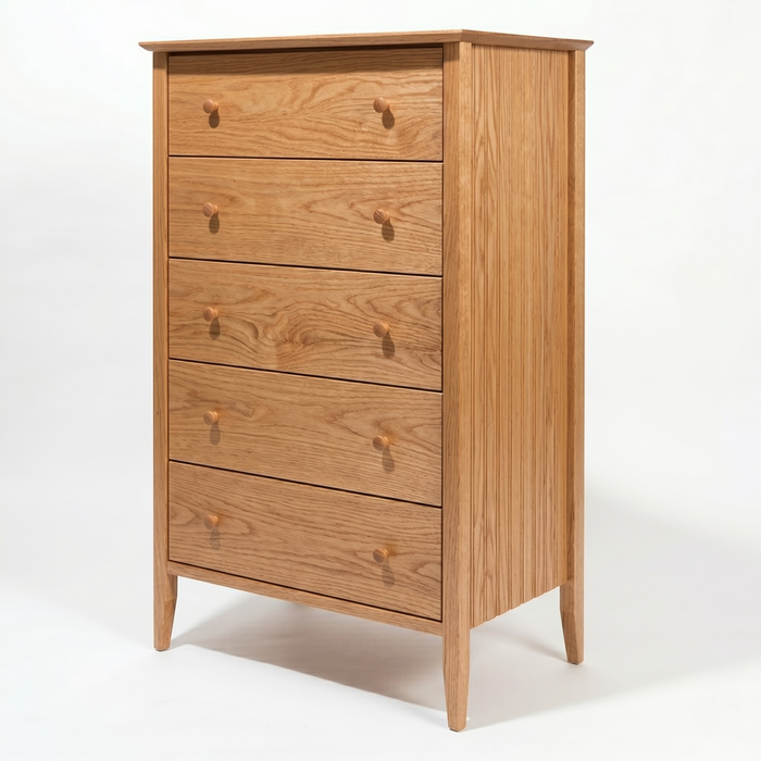 Coastal Five Drawer Chest — Oak wood reference; selected finish may differ