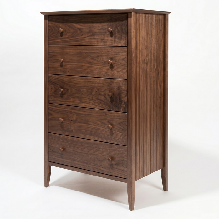 Coastal Five Drawer Chest — Walnut wood reference; selected finish may differ