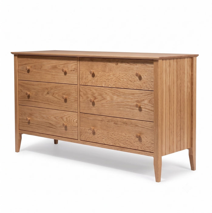 Coastal Six Drawer Dresser — Oak wood reference; selected finish may differ