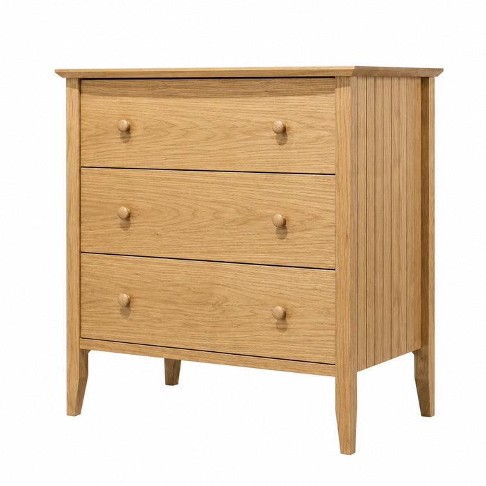 Coastal Three Drawer Chest — Oak wood reference; selected finish may differ