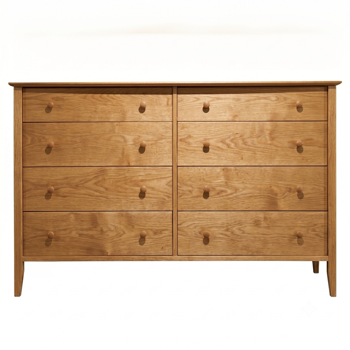 Cottage Eight Drawer Dresser — Oak wood reference; selected finish may differ