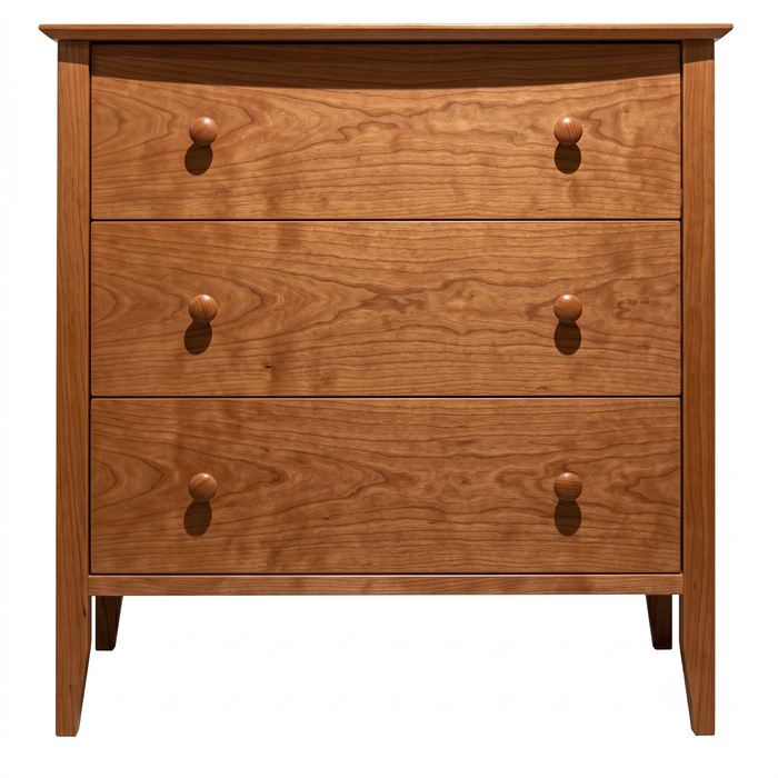 Cottage Three Drawer Nightstand — Cherry wood reference; selected finish may differ