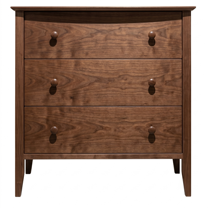 Cottage Three Drawer Nightstand — Walnut wood reference; selected finish may differ
