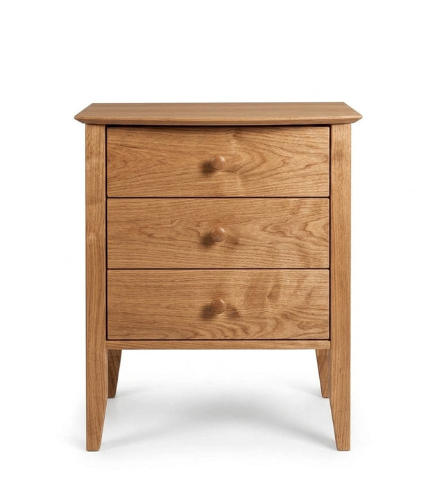 Coastal Three Drawer Nightstand — Oak wood reference; selected finish may differ