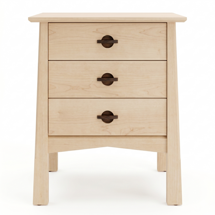 Heritage Three Drawer Nightstand — Maple wood reference; selected finish may differ