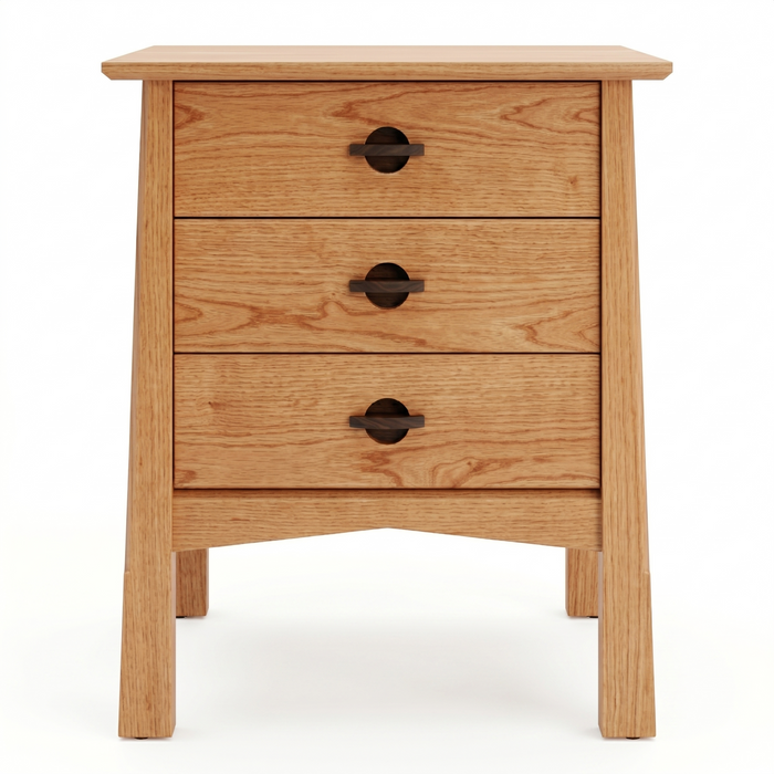 Heritage Three Drawer Nightstand — Oak wood reference; selected finish may differ