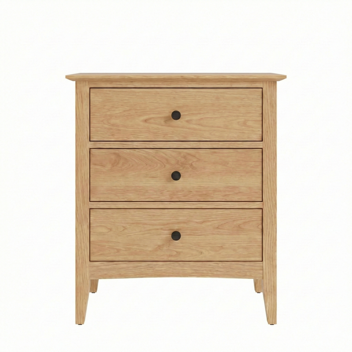 Manchester Three Drawer Nightstand — Oak wood reference; selected finish may differ