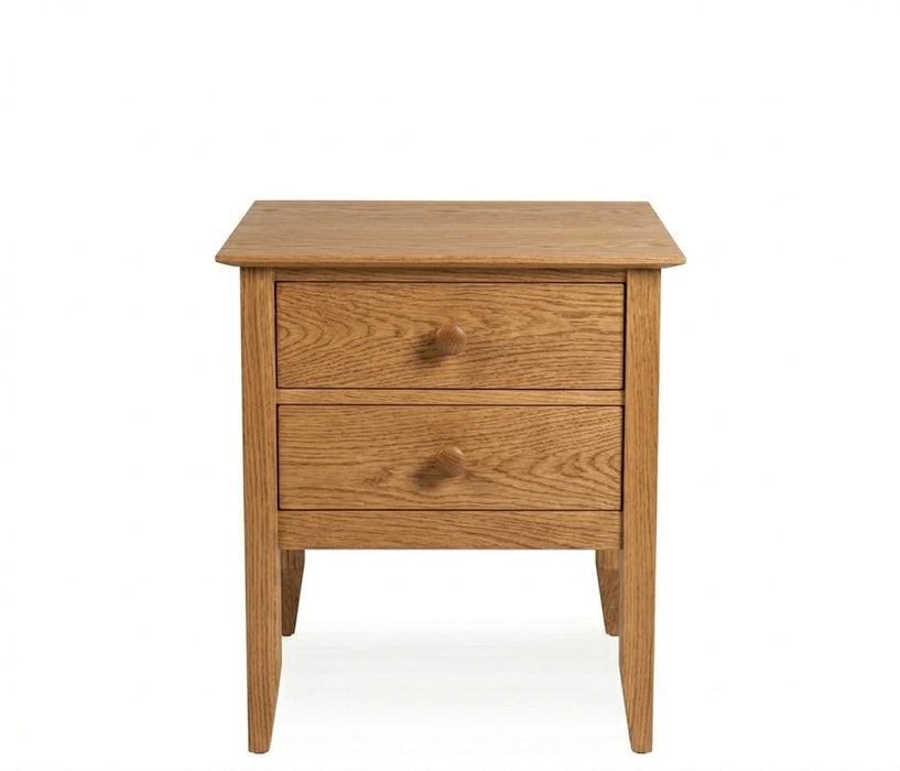 Manchester Two Drawer Nightstand — Oak wood reference; selected finish may differ