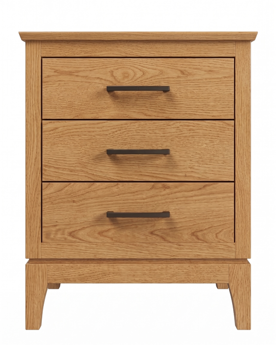 Norwich Three Drawer Nightstand — Oak wood reference; selected finish may differ