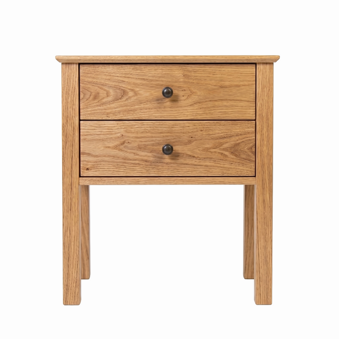 Shoreline Two Drawer Nightstand — Oak wood reference; selected finish may differ