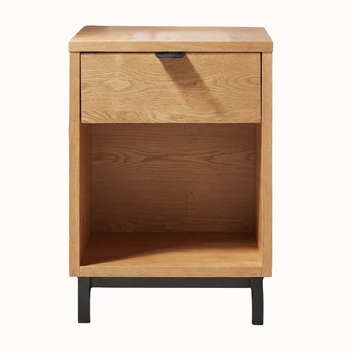 Solace One Drawer Nightstand — Oak wood reference; selected finish may differ