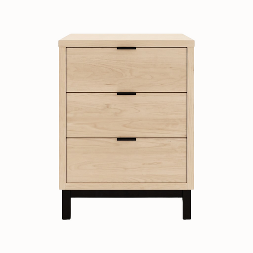 Solace Three Drawer Nightstand — Maple wood reference; selected finish may differ