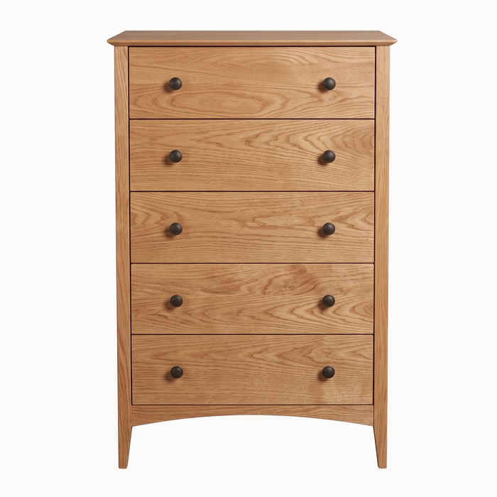 Traditional Five Drawer Chest — Oak wood reference; selected finish may differ