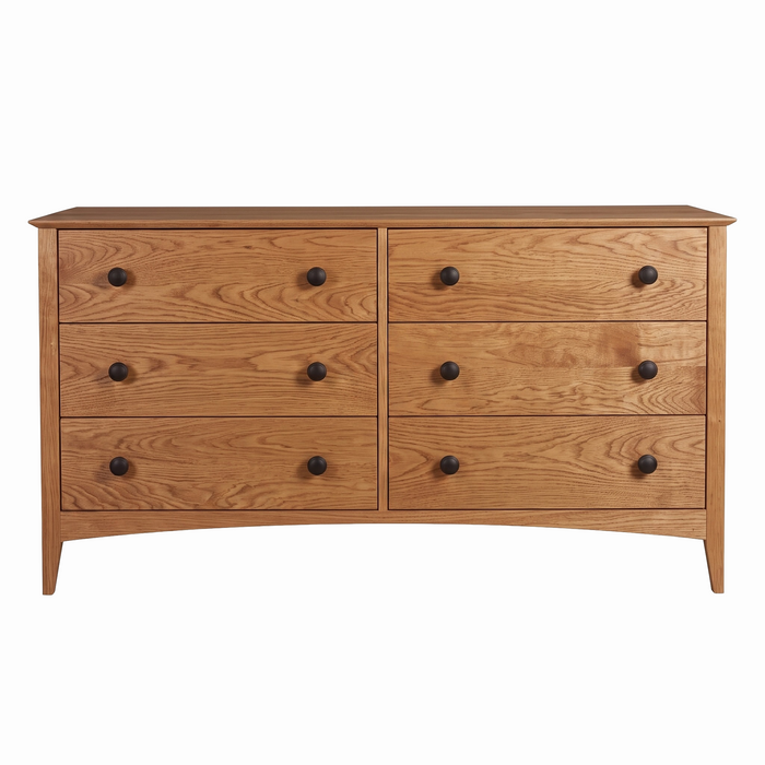 Traditional Six Drawer Dresser — Oak wood reference; selected finish may differ