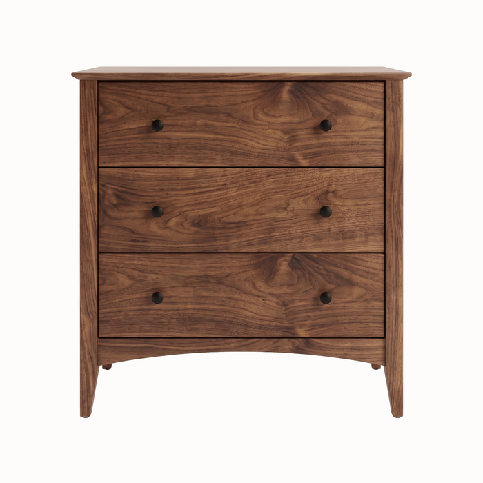 Traditional Three Drawer Chest — Walnut wood reference; selected finish may differ