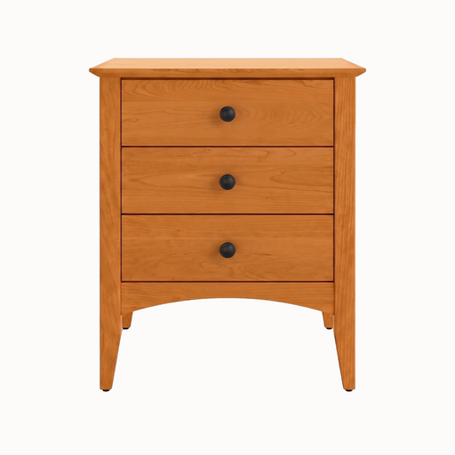 Traditional Three Drawer Nightstand — Cherry wood reference; selected finish may differ