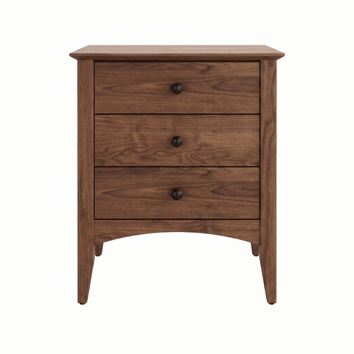 Traditional Three Drawer Nightstand — Walnut wood reference; selected finish may differ