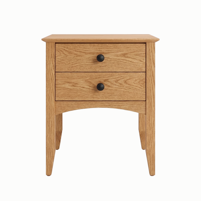 Traditional Two Drawer Nightstand — Oak wood reference; selected finish may differ