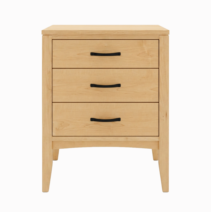 Weybridge Three Drawer Nightstand — Maple wood reference; selected finish may differ